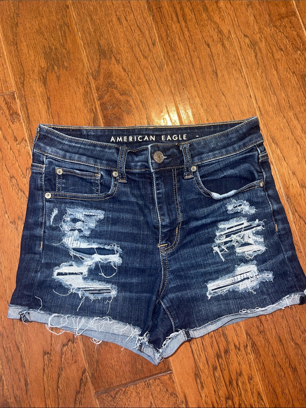 American Eagle Outfitters Dark Blue Distressed Denim Cutoff Shorts